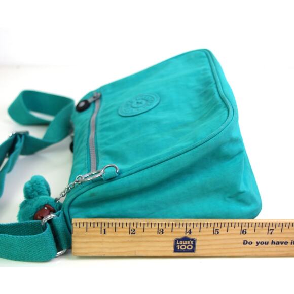 Kipling TURQUOISE NYLON CANVAS STRAP BAG CHARM SHOULDER BAG X-BODY HANDBAG PURSE - Picture 10 of 14